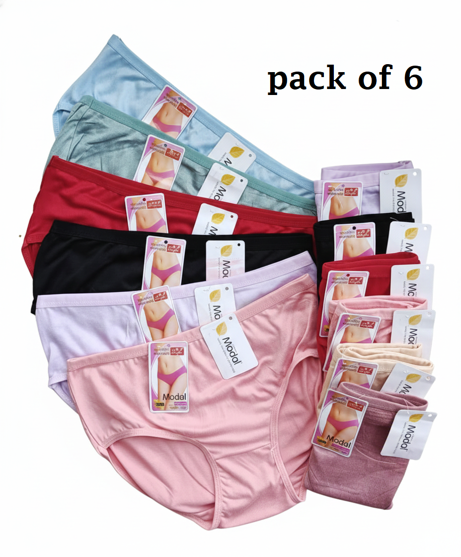 Premium Modal Hipster Panties for Women (Pack of 6) – Ultra-Soft, Seamless & Breathable Imported Comfort
