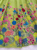 Designer Lime Green Floral Embroidered Tabby Organza Silk Lehenga Choli