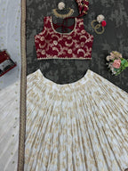 Designer Wine & Cream Jacquard Lehenga Choli with Exquisite Coding & Sequence Work